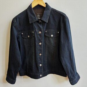 Chico's Denim Jacket Size 1 (8-10 Medium) Midnight Blue with Brown Rolled Cuffs